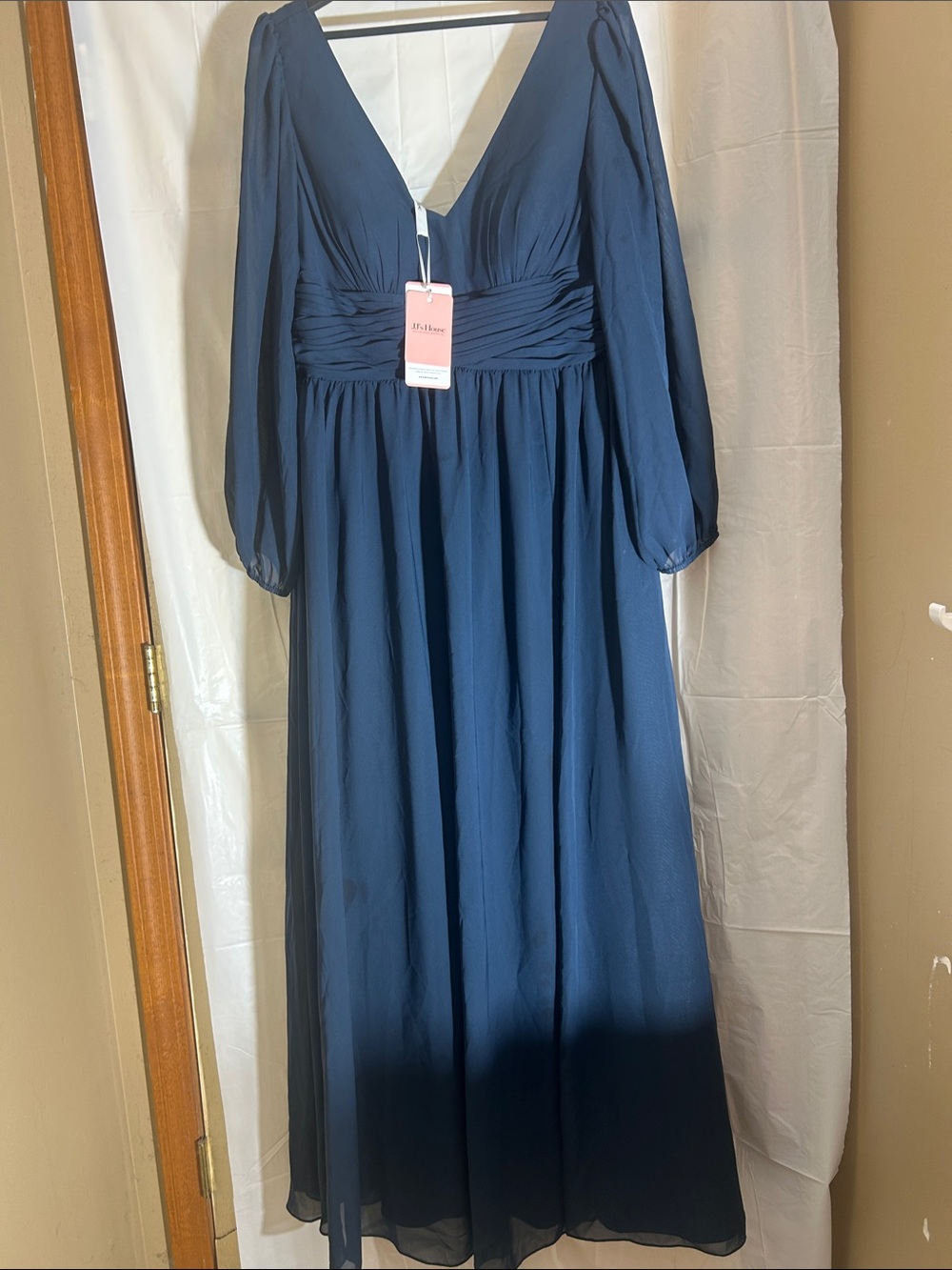 JJs House Navy Long Sleeve V-Neck Chiffon Maxi Dress